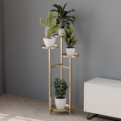 Zstar Metalen plantenstandaard, bloempotstandaard, meerdere verdiepingen, plantenrek, bloemenrek, plantentrap voor kamerhoek, woonkamer, balkon, terras, binnenplaats, goud, 100 cm
