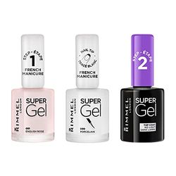 Rimmel London Set Smalti Unghie French Manicure, Nail Polish Effetto Gel a Lunga Durata, 001 Top Coat, 090 Porcelain, 091 English Rose