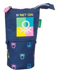 Safta Benetton Cool - Portatodo Convertible en Cubilete, Estuche Infantil, Estuche Niño, Ideal para Niños en Edad Escolar, Cómodo y Versátil, Calidad y Resistencia, 8x6x19 cm, Color Azul Marino