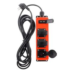 Extensión tuercas 3 enchufes 16 A 2P + T con 2 x USB 2,1 A para exterior – Cable ho7rnf 3 G1,5 3 m – IP44 – negro & rojo