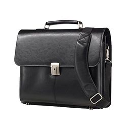 Alassio Briefcase Multi-section with Shoulder Strap Leather Black Ref 47011