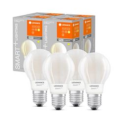 LEDVANCE lampadina Smart LED con tecnologia Wifi, E27, dimmerabile, bianco caldo, forma della lampadina, opaca, sostituzione per lampadine 75W, controllabile con Alexa, Google App, confezione da 4