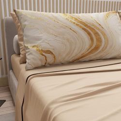 PETTI Artigiani Italiani - Katoenen beddengoed met kussenslopen met digitale print, eenpersoonsbed, beddengoedset marmer beige, 100% Made in Italy