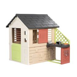 Smoby Life Casa Nature con Cocina de Juguete - Casita Infantil Interior y Exterior - Material Reciclado UV Resistente - A Partir 2 años - Cocina y Accesorios Incluidos - (7600810739)