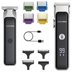BarberBoss Men's Facial Hair Groomer, Dual Beard Clippers, Rechargeable Hair Trimmers, Ceramic Blade Grooming Tool with Length Dial, USB Powered with LED Light Indicators