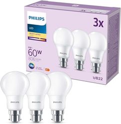 Ampoule LED - PHILIPS - 60 W - B22 - Blanc chaud - Dépolie - Non-Dimmable - 3 pieces