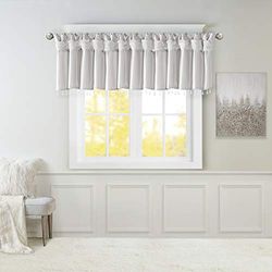 Madison Park Emilia Cantonnière en Soie synthétique avec languettes torsadées avec Perles, Rideau de fenêtre pour Salon, Chambre à Coucher et dortoir, 66 x 127 cm (L x l), argenté
