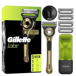 GilletteLabs With Exfoliating Bar, Razor For Men Champion Gold Edition, 1 Handle - 5 Blades, Includes Travel Case for Convenient Storage On The Go and Wall Hanger for Easy Storage in the Bathroom