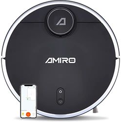 AMIRO R5 Sug och torkrobot, LiDar-teknik, med rumskarta i realtid, robotdammsugare djurhår, 2 200 Pa sugkraft, torkfunktion och intelligent navigering, perfekt för hårda golv (svart)