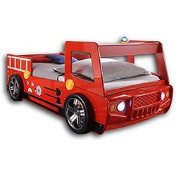 Stella Trading SPARK Lit de pompier avec éclairage LED 90 x 200 cm - Lit de voiture excitant pour les petits pompiers en rouge - 108 x 91 x 225 cm