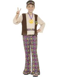 SMIFFYS Costume ragazzo Hippie, multicolore, con top, gilet attaccato, pantaloni, medaglione e fascia per capelli
