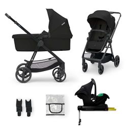 Kinderkraft NEWLY 4 en 1 Poussette, Avec Siège Auto MINK PRO I-Size 2 en 1, base ISOFIX, 360°, Poussette Canne, Trio, SYSTÈME DE VOYAGE, Landau, Accessoires, Adaptateurs, Nacelle, Jusqu’à 22 kg, Noir
