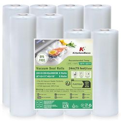 KitchenBoss Sacchetti Sottovuoto Alimenti：Buste Sottovuoto Alimenti 20x2/28x6/300 cm, 8 Rotoli, Rotolo Sottovuoto Alimenti Senza BPA, Adatti per Macchine Sottovuoto & Cottura Sous Vide