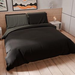 PETTI Artigiani Italiani - Juego de Funda nórdica de Matrimonio Maxi 260 x 220 cm (2 Fundas de Almohada de 75 x 50 cm Incluidas), Juego de Funda nórdica Suave Microfibra Color Gris Oscuro - Negro