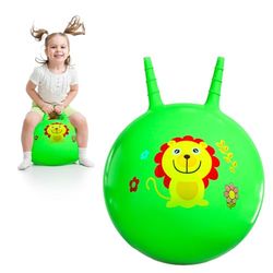 LOHAME Pelota Hinchable niños 45cm tolva Bola Verde Pelota Hinchable Juguete con Mango león Pelota Hinchable para niños niño niña de 3-8 años al Aire Libre Juegos de jardín Interior Entrenamiento