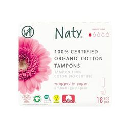 Eco by Naty Tamponi senza applicatore Mini - Assorbenti a base vegetale, prodotti mestruali in cotone biologico, migliori per la salute femminile (18 pezzi)