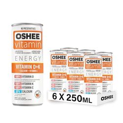 Oshee Vitamin Energy Formula 250ml Vitamin D+K (Pack of 6) - Vitamin C, K, D - Calcium - Multipack