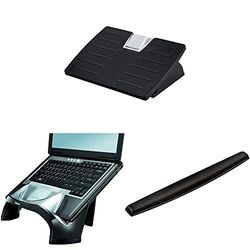 Fellowes Workspace Ergonomic Pack with Microban Adjustable Foot Rest, Laptop Riser & a Black Keyboard Wrist Rest