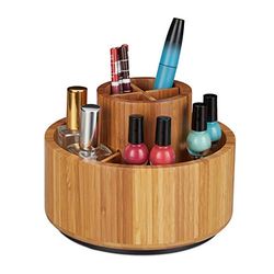 Relaxdays Organizador de Maquillaje, Bambú, 360º, Redondo, Neceser para cosméticos, 20 cm, Marrón