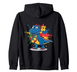 Puzzle divertente per bambini con dinosauro T Rex per la consapevolezza dell'autismo Felpa con Cappuccio