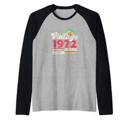 Vintage Limited Edition 1972 Originale Retro Birthday Est Maglia con Maniche Raglan