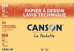 CANSON - Pochette 12 feuilles de papier dessin technique A4 - 160g/m²