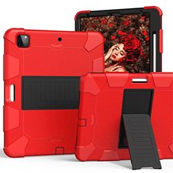 Étui pour iPad Pro 4e/3e génération 12,9" 2020/2018 avec Porte-Crayon, Coque de Protection Robuste et résistante aux Chutes avec béquille Invisible, Rouge + Noir