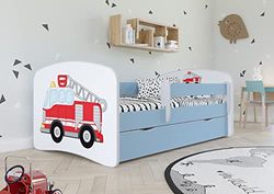 KOCOT KIDS Lit babydreams 2 Bleu Pompiers : Tiroir, Matelas, Barrière de sécurité Inclus Jour, Bois d'ingénierie, Blue, 1 Personne