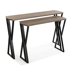 Versa Oakland Mueble Recibidor Estrecho para Entrada o Pasillo, Mesa Consola, Set de 2, Medidas (Al x L x An) 75 x 30 x 120 cm, Madera y Metal, Color Marrón y Negro