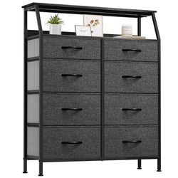 YITAHOME Cassettiera in tessuto,Armadietto con 8 Scomparti,Tiretti Pieghevoli in Tessuto,Struttura in Acciaio,Nero Grigio