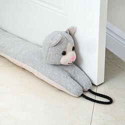 Marwood - Boudin de Porte décoratif de 96,5 cm pour Porte et fenêtre, bloqueur de Courants d’air lesté pour Bas de Porte avec Boucles de Suspension – Chat Gris