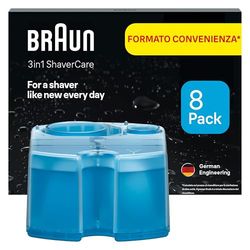 Braun ShaverCare 3In1 Cartucce Di Ricarica ORIGINALI Per Stazione SmartCare, Pulisce Igienizzando Il Rasoio Elettrico Barba 10 Volte Meglio Dell'Acqua, Al Profumo Di Limone, Confezione Da 8