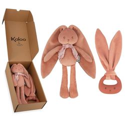 Kaloo – Coffret Cadeau Naissance Bébé - 2 Pièces : Doudou Pantin Lapin 25 cm + Anneau de Dentition en Silicone – Lapinoo – Couleur Terracotta – Dès la Naissance – K390040