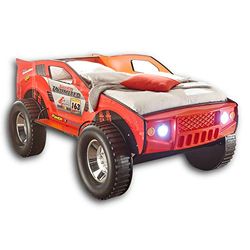 Stella Trading Jeep Lit de Voiture avec éclairage LED 90 x 200 cm – Lit pour Enfant SUV Haute et Excitant pour Petits Coureurs en Rouge – 120 x 81 x 211 cm (l x H x P)