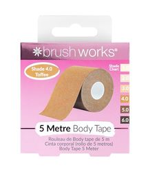 Brushworks Body Tape Shade 4.0 Toffee – Nude Stretchy Body & Breast Lift Tape for Long-Lasting Support & Invisible Hold, 5m Roll, Comfortable & Skin-Friendly Bra Tape, Vegan & Cruelty-Free