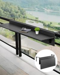 VEVOR Balcony Hanging Table, 12 x 32 in Folding Balcony Railing Table, 50 lbs Loading, Fit Railing from 1" to 5.9", Serving for Patio & Deck