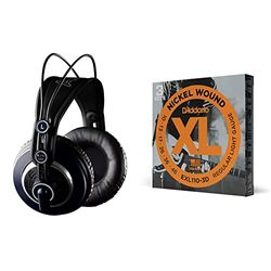 AKG K240 MKII Professional Semi-Open Over-Ear Studio Headphones & D'Addario Guitar Strings - XL Nickel Electric Guitar Strings - EXL110-3D - For 6 String Guitars - 10-46 Regular Light, 3-Pack