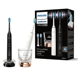 Philips Sonicare DiamondClean Serie 9000 - Pack doble de cepillos de dientes eléctricos sónicos, dientes y encías más limpias, conectados con App, en negro y oro rosa (modelo HX9914/61)