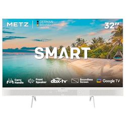 METZ 32MTE7000Z Smart TV 32” HD, Televisione Google Portatile, Design Slim Bianco con Maniglia, Speaker Frontale, Google Assistant, Dolby Audio, dbx-TV, Bluetooth 5.0, Tuner DVB-T/T2/C/S/S2/Analogico