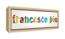 Little Helper LHV-FRANCESCO PIO-1542-FCNAT-15IT Impression sur toile encadrée en bois naturel, motif personnalisable avec le nom des garçons français Pio, multicolore, 19 x 46 x 3 cm