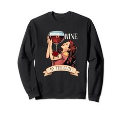 Estilo Vintage Amante Del Vino Retro Mujer Sosteniendo Copa De Vino Sudadera