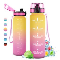 Sportfles, 1 l, sportfles, lekvrije waterfles, motiverende drinkfles met filter, drinkfles met tijdsweergave, drinkfles voor kinderen, meisjes, sport, school