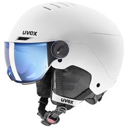 uvex rocket jr visor - skihelm voor kinderen - met vizier - individueel passysteem - white - black matt - 54-58 cm
