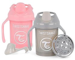 Twistshake 2x Non-Spill Mini Baby Drinkbeker Met Zachte Tuit & Fruit Mixer - 230ml | Lekvrije Baby Waterfles | BPA-Vrij | Oefenbeker Voor Kinderen | Grijs Roos
