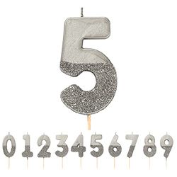 Zilveren Verjaardagskaars Nummer 5 met Glitter | Premium kwaliteit taarttopper decoratie | Mooi, sprankelend voor kinderen, volwassenen, 50e verjaardagsfeestje, jubileum, mijlpaalleeftijd