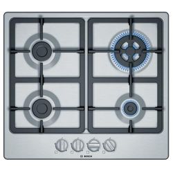 Bosch Placa de gás, série 4, 60 cm, queimador Wok, compatível com biometano, aço, PGH6B5B90