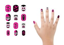 FIESTAS GUIRCA | Ongles Postiches Enfants avec Adhésif (12 Uds) - Design Vampire pour Halloween et Fêtes Costumées - Accessoires de Maquillage Enfant Unisexe - Rose, Noir