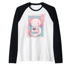 Kawaii Axolotl Boba Anime Axolotl Amorevole Bubble Tea Neko Maglia con Maniche Raglan