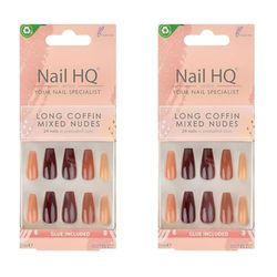 NAIL HQ Long Coffin Mixed Nudes Nails (Pack of 2)