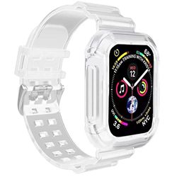 Lysun Compatibile con Apple Watch Band 42mm 44mm 45mm cinturini trasparenti per Apple Watch Serie SE 7 6 5 4 3 2 1, cinturino sportivo con custodia protettiva, bianco